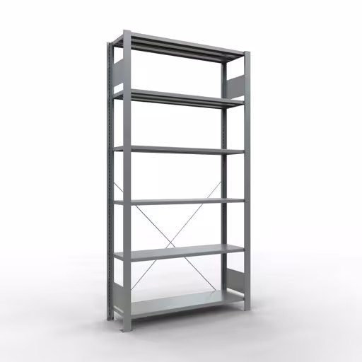 Základný regál, kancelársky regál, zásuvný systém MULTIplus85, 2000 x 1000 x 300 mm (VxŠxH), 6 políc, priečna výstuha, pozinkovaný, bez dorazu, zásuvný systém, obj. 17725