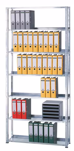 Grundregal, Büro-Fachbodenregal Schraubsystem MULTIplus85, 2300 x 1000 x 300 mm (HxBxT), 6 Fachböden, verzinkt, mit Anschlagleiste aus der Kategorie Schraubsystem mit der Artikelnummer 10455