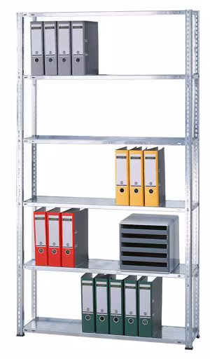 Grundregal, Büro-Fachbodenregal Schraubsystem MULTIplus85, 2000 x 750 x 300 mm (HxBxT), 6 Fachböden, verzinkt, ohne Anschlagleiste aus der Kategorie Schraubsystem mit der Artikelnummer 10437