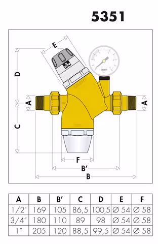Caleffi trykreducer med forfilter 1/2"-1", trykreducer & vandfilter, varenr. 535150