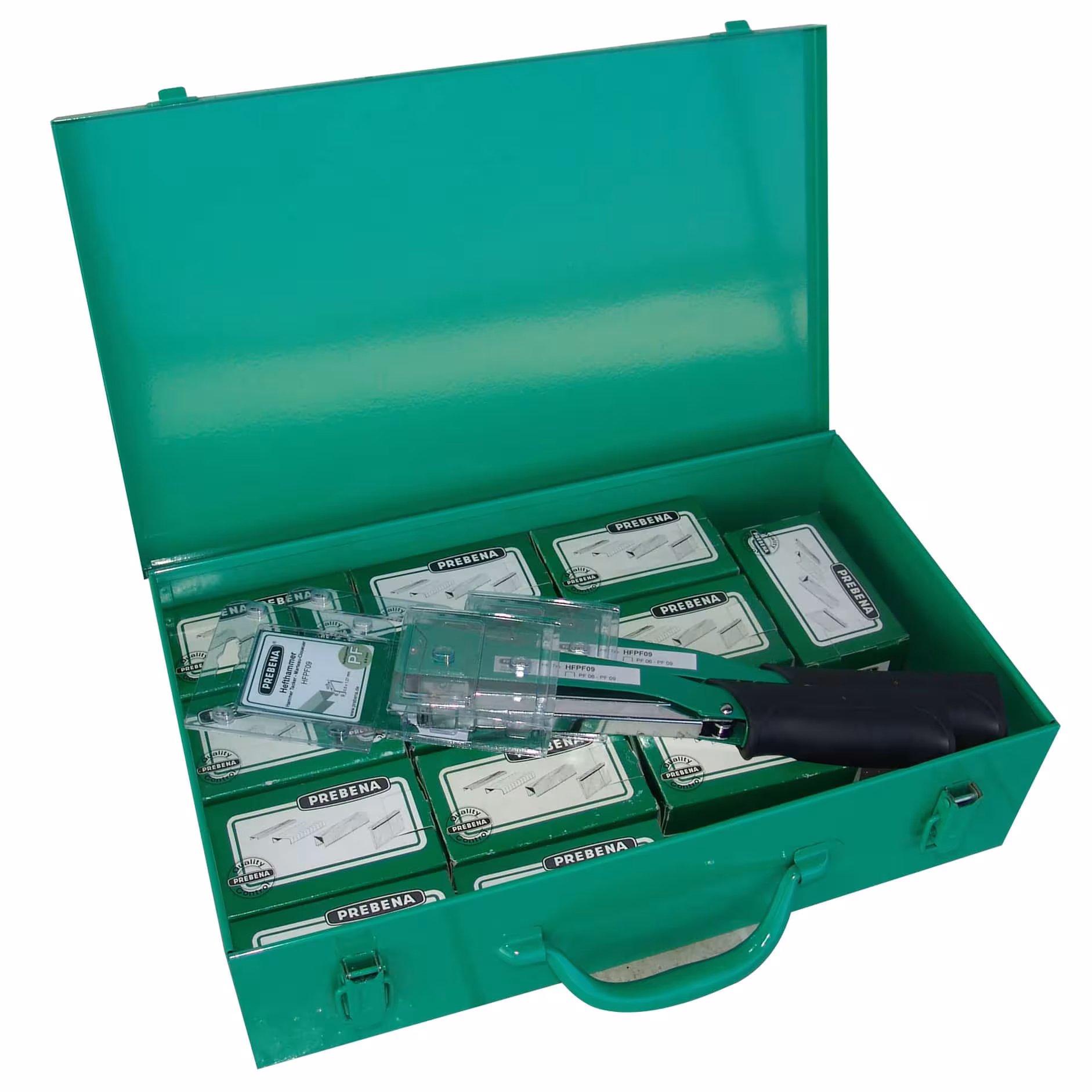 Niethamer krachtbron HFPF02 - 2x HFPF09 niethamer voor nieten van 6 - 9 mm + 12x PF09CNK, nieten, spijkeren, nieten, art.nr. HFPF02