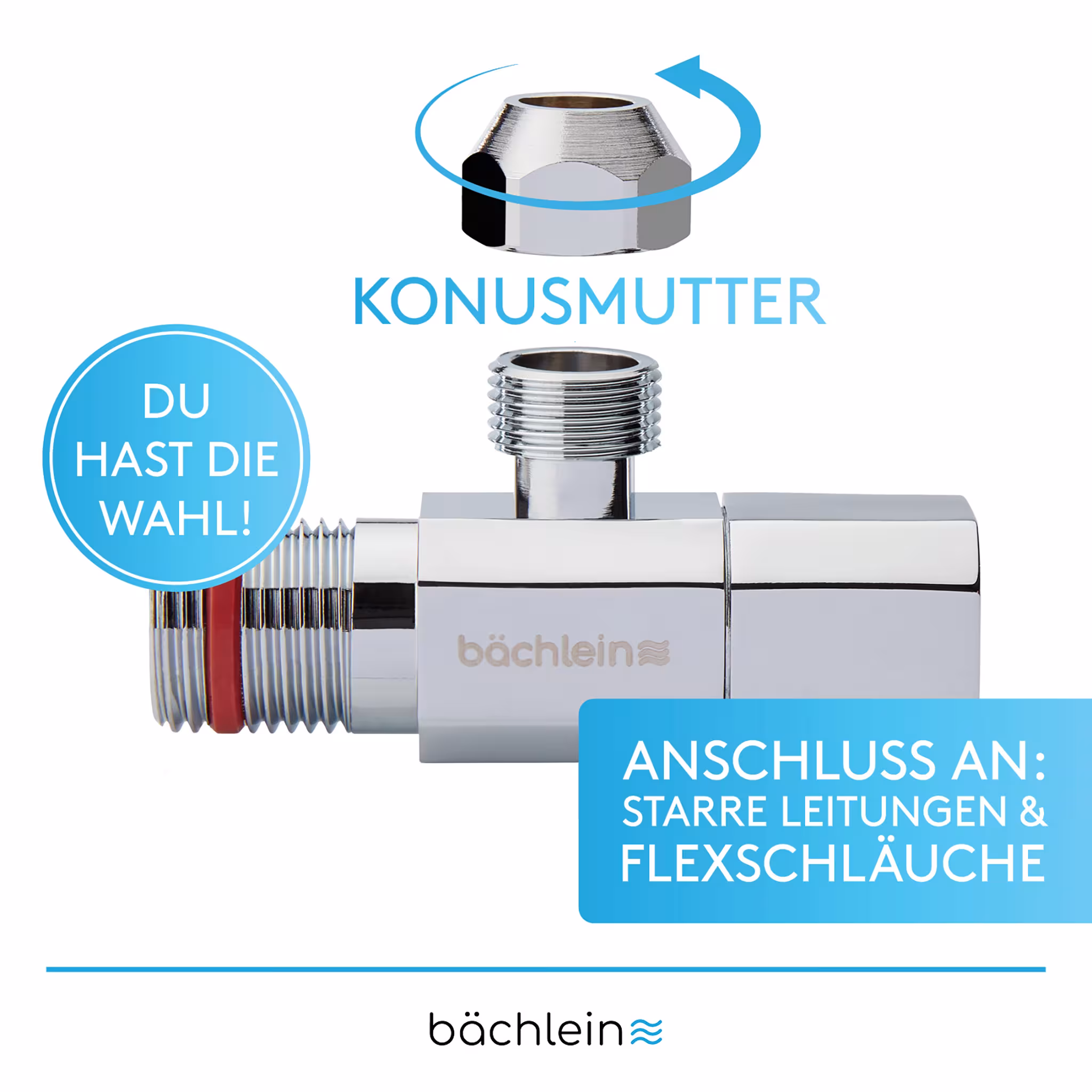 Zusatzbild des Artikel Universal Eckventil selbstdichtend mit Schnellverschluss chrom eckig aus der Kategorie Eckventile/Zulaufventile