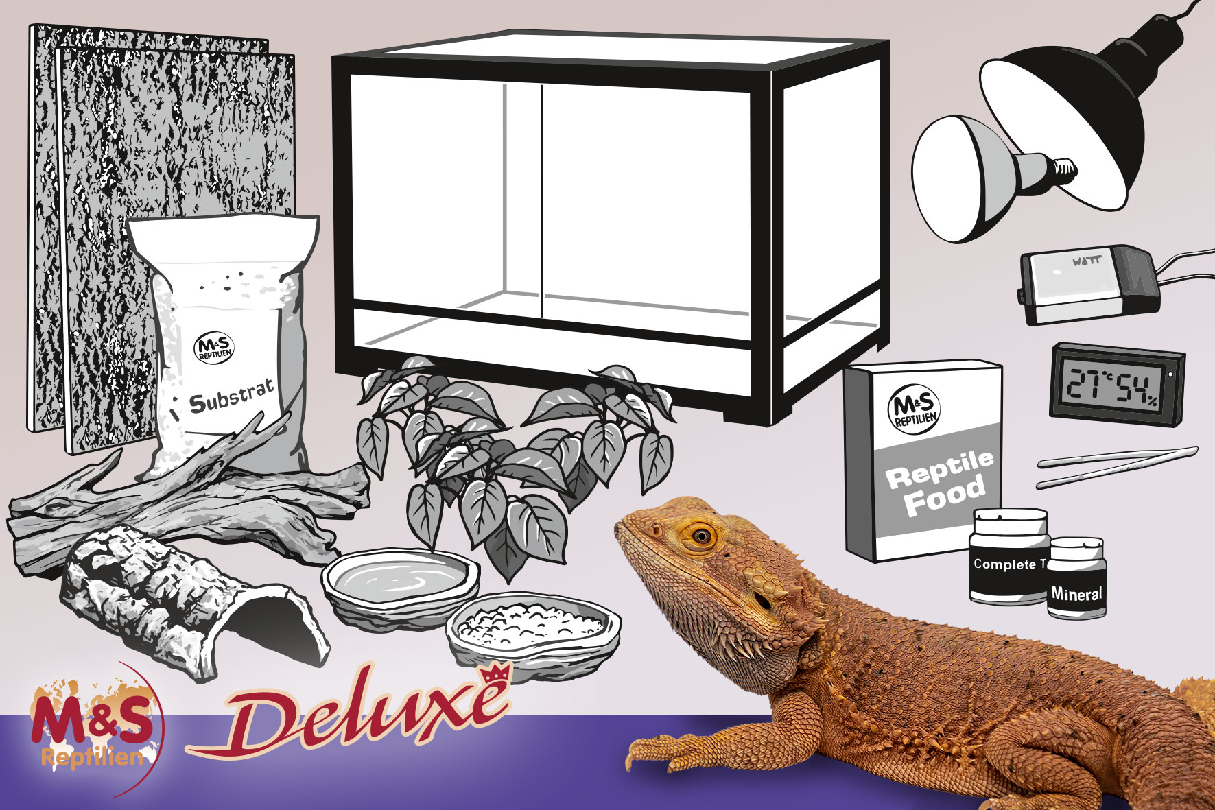 Komplettset DELUXE: Für Bartagamen (120 cm Länge)