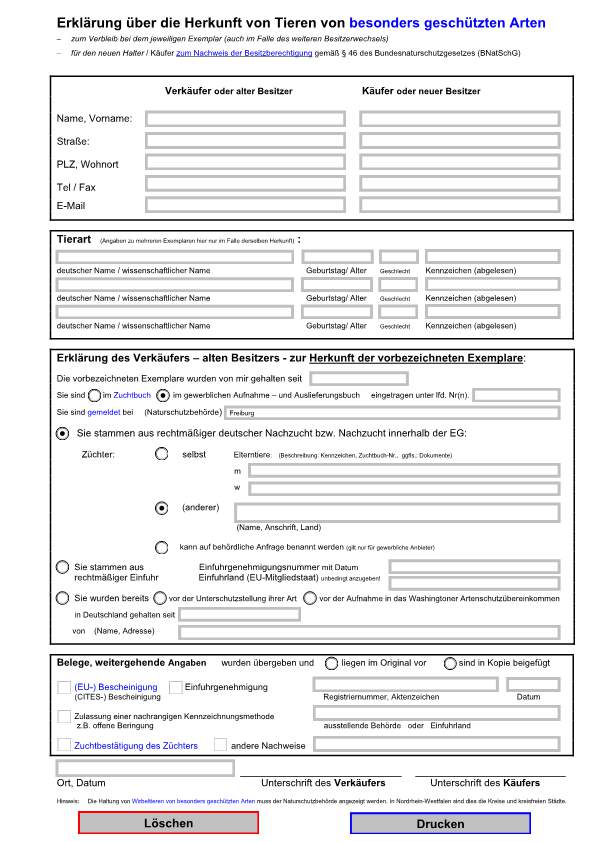 Herkunftsnachweis ( nur für gekaufte Tiere bei M&S)