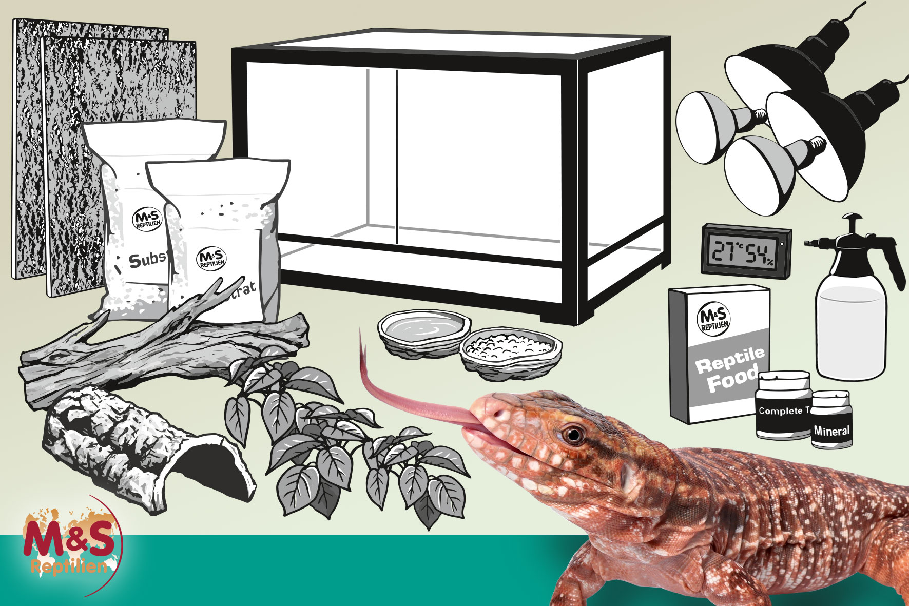 Komplettset: Für Bartagamen, Tejus und Warane (ca. 150 cm Länge)