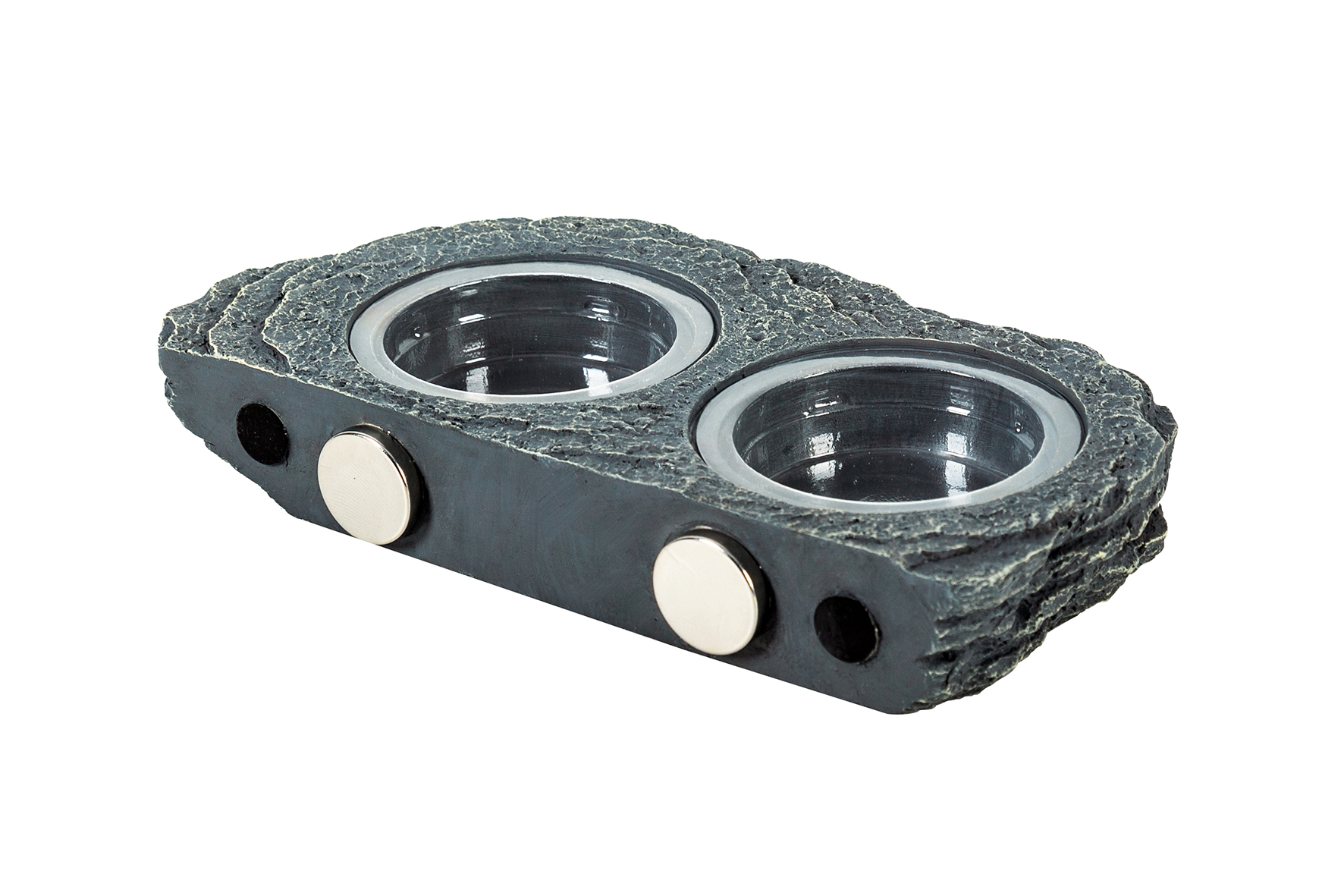 Reptizoo Futterhalter doppelt ERB32 (Steinoptik-grau) und Magnetbefestigung inkl. sechs Einwegbecher