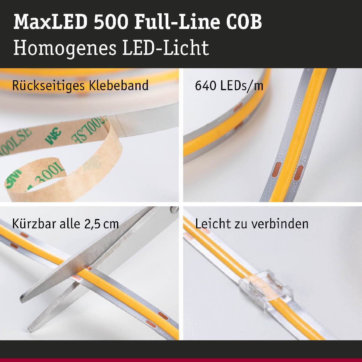 Paulmann MaxLED 500 LED Strip Full-Line COB Einzelstripe 2,5m 13W 600lm|m 640LEDs pro m Tunable White Produktabbildung 7