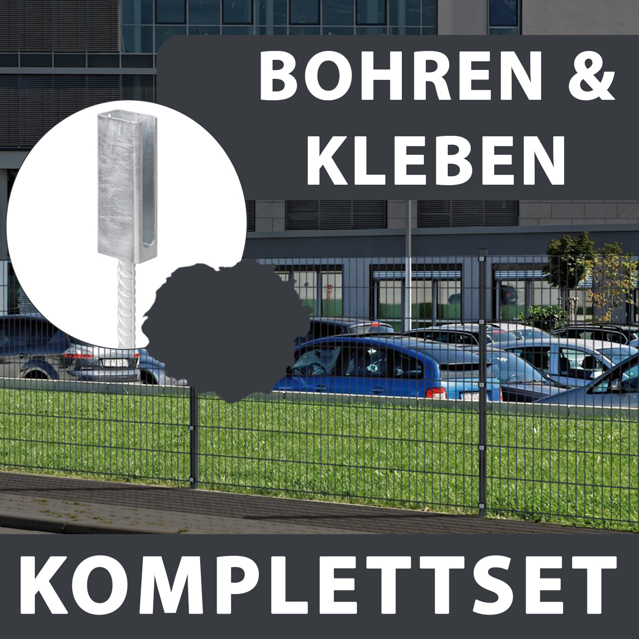 Alberts Komplettset Doppelstabmattenzaun Anthrazit mit Riffelstahldolle, 2 m Matten, Höhe 80-120 cm Produktabbildung 2