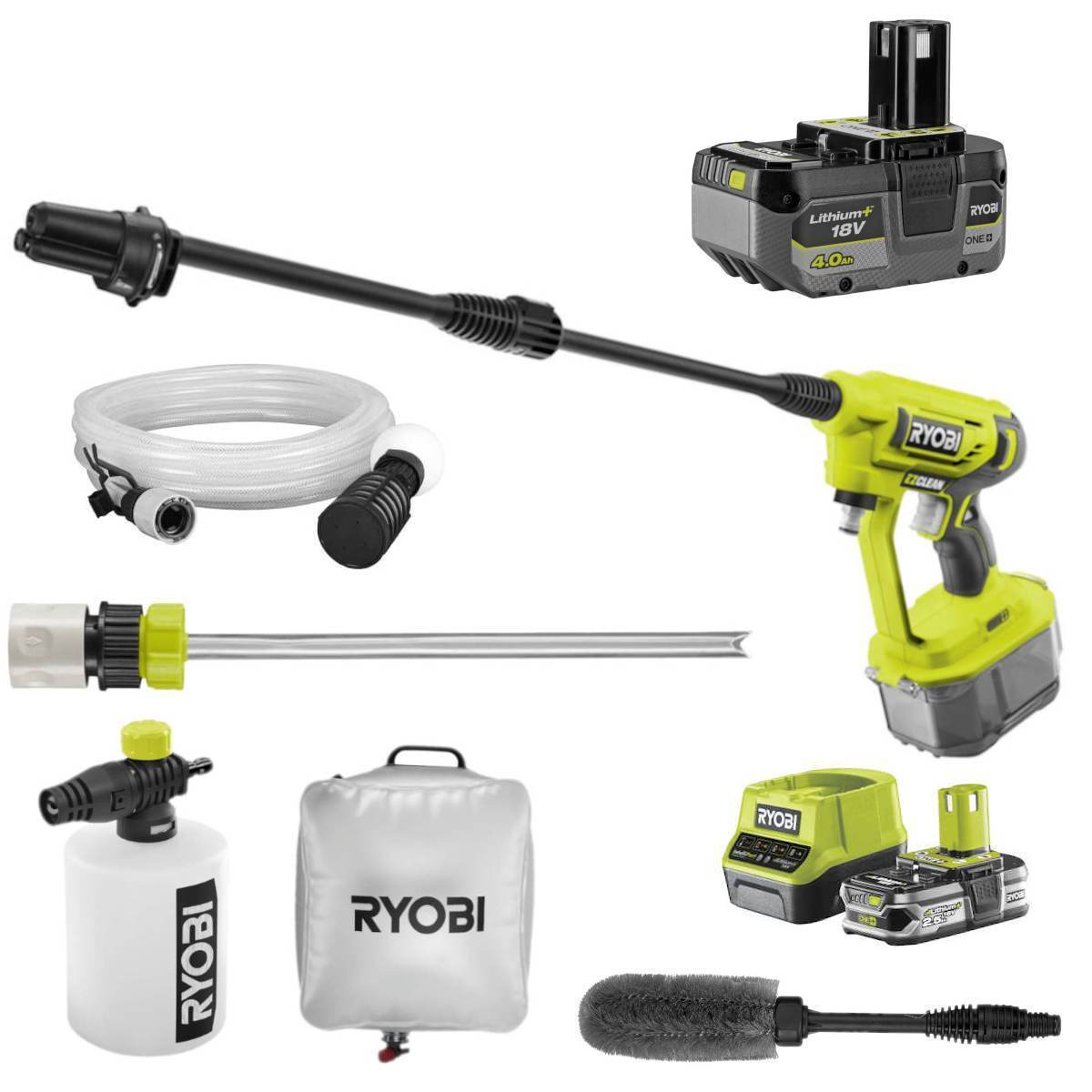Ryobi Akku Mitteldruckreiniger Set, 9-teilig, inkl 2 Akkus und Ladegerät Produktabbildung