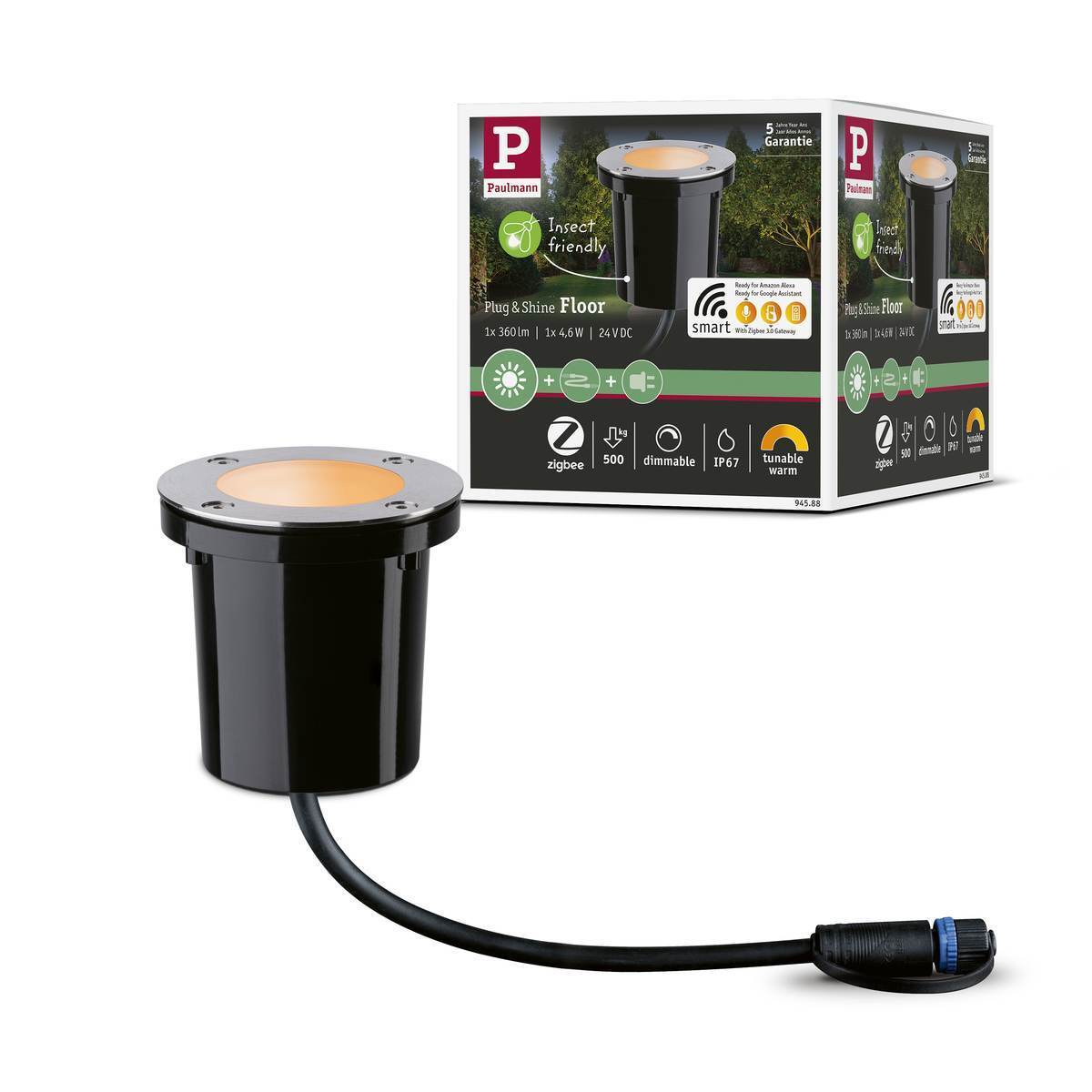 Paulmann Plug & Shine LED Bodeneinbauleuchte Goldlicht, 4,6 W, 200 lm, 2000 - 2700 K, IP65, Zigbee Produktabbildung