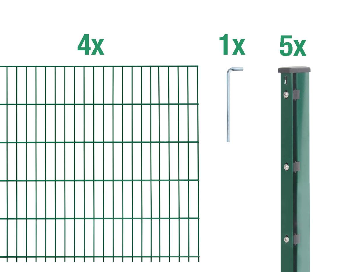 Alberts Komplettset Doppelstabmattenzaun mit Überstand, 2,5 m Matten, Grün, 8|6|8, Flacheisen Produktabbildung 2