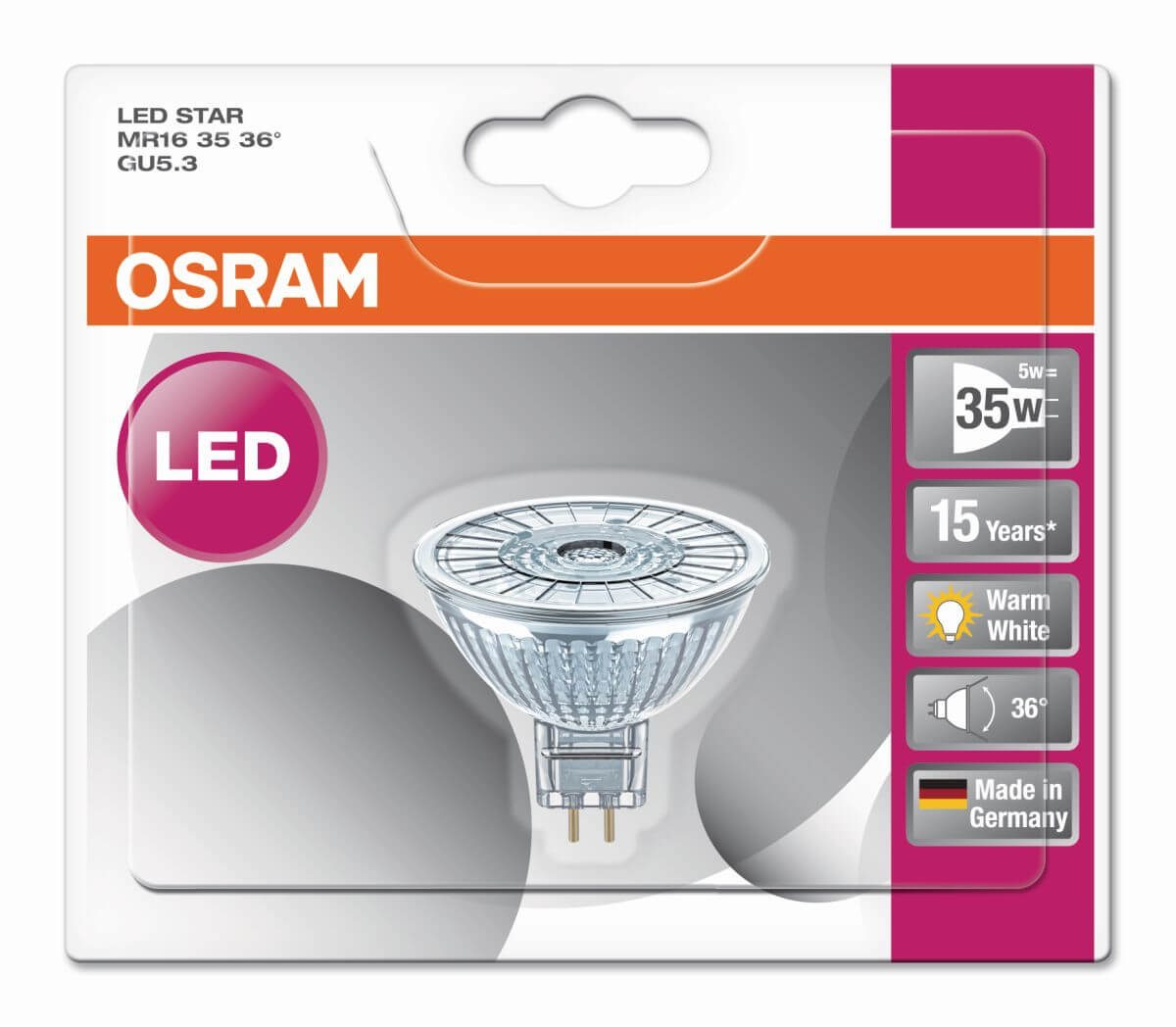 Osram LED Star MR16 12V 35 36° 4,6W = 35W GU5,3 Warmweiß (2700 K), Niedervolt Reflektorlampe Produktabbildung 2