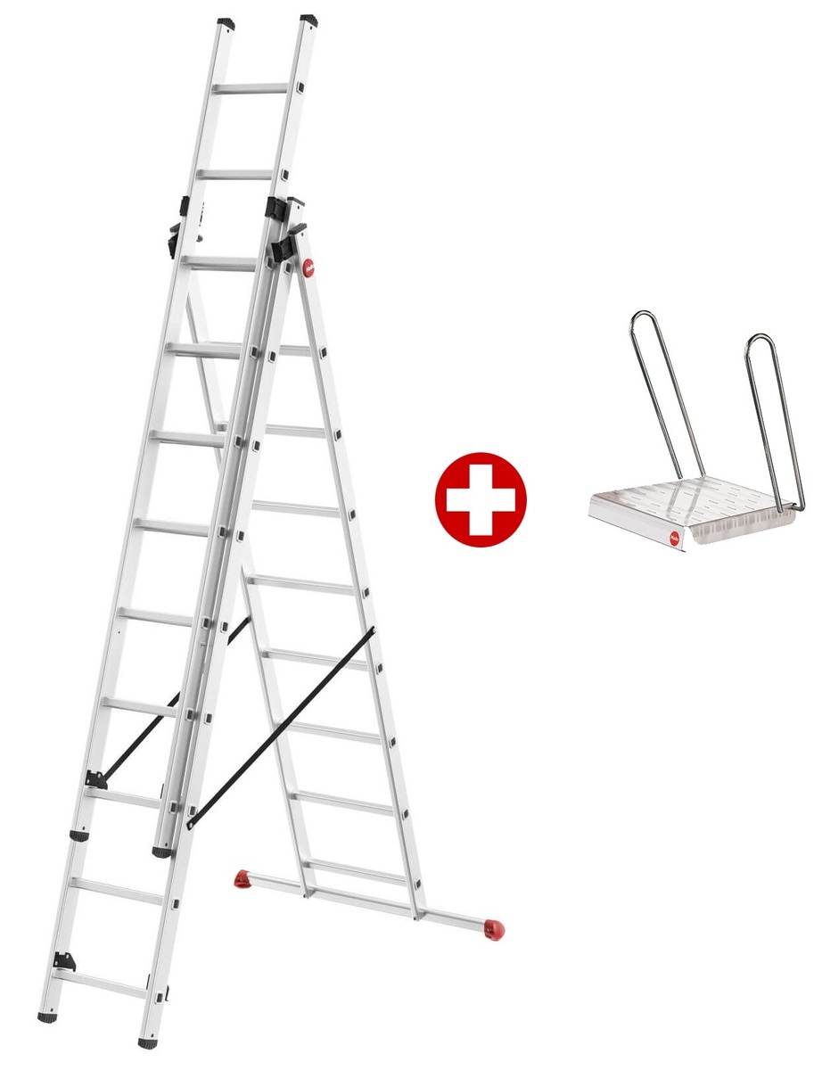 Hailo 2A-Ware HobbyStep 3-in-1-Alu-Kombileiter + gratis Einhängetritt, flexible Leiter 3x9 Sprossen Produktabbildung 1