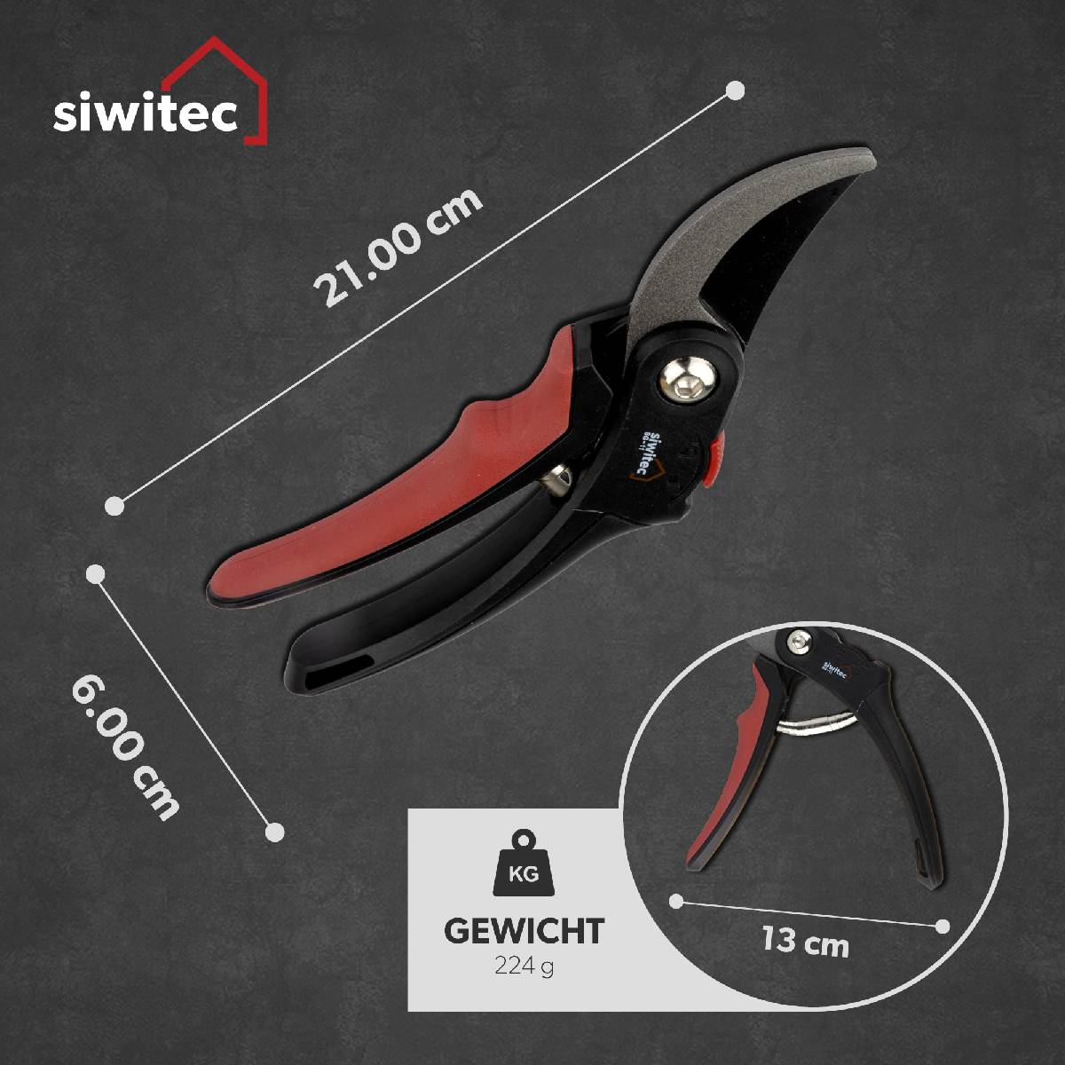 siwitec Bypass-Gartenschere SG-11 für frisches, weiches Holz, Baumschere, max Schnittstärke 20 mm Produktabbildung 3