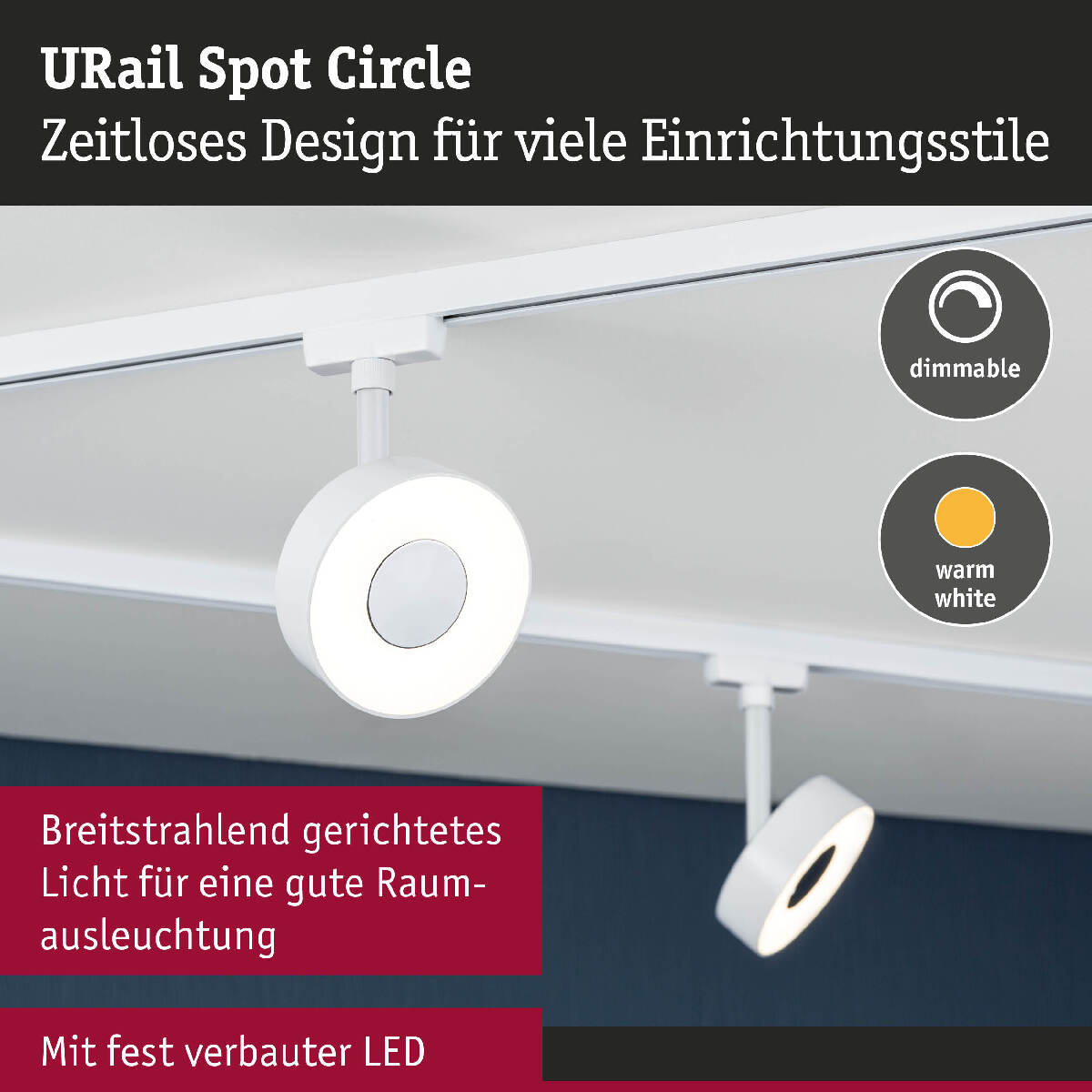 Paulmann URail LED Spot Circle, Schienensystem inkl Leuchtmittel, Warmweiß, Deckenlampe, Signalweiß Bild 8 Paulmann URail LED Spot Circle, Schienensystem inkl Leuchtmittel, Warmweiß, Deckenlampe, Signalweiß Produktabbildung 8