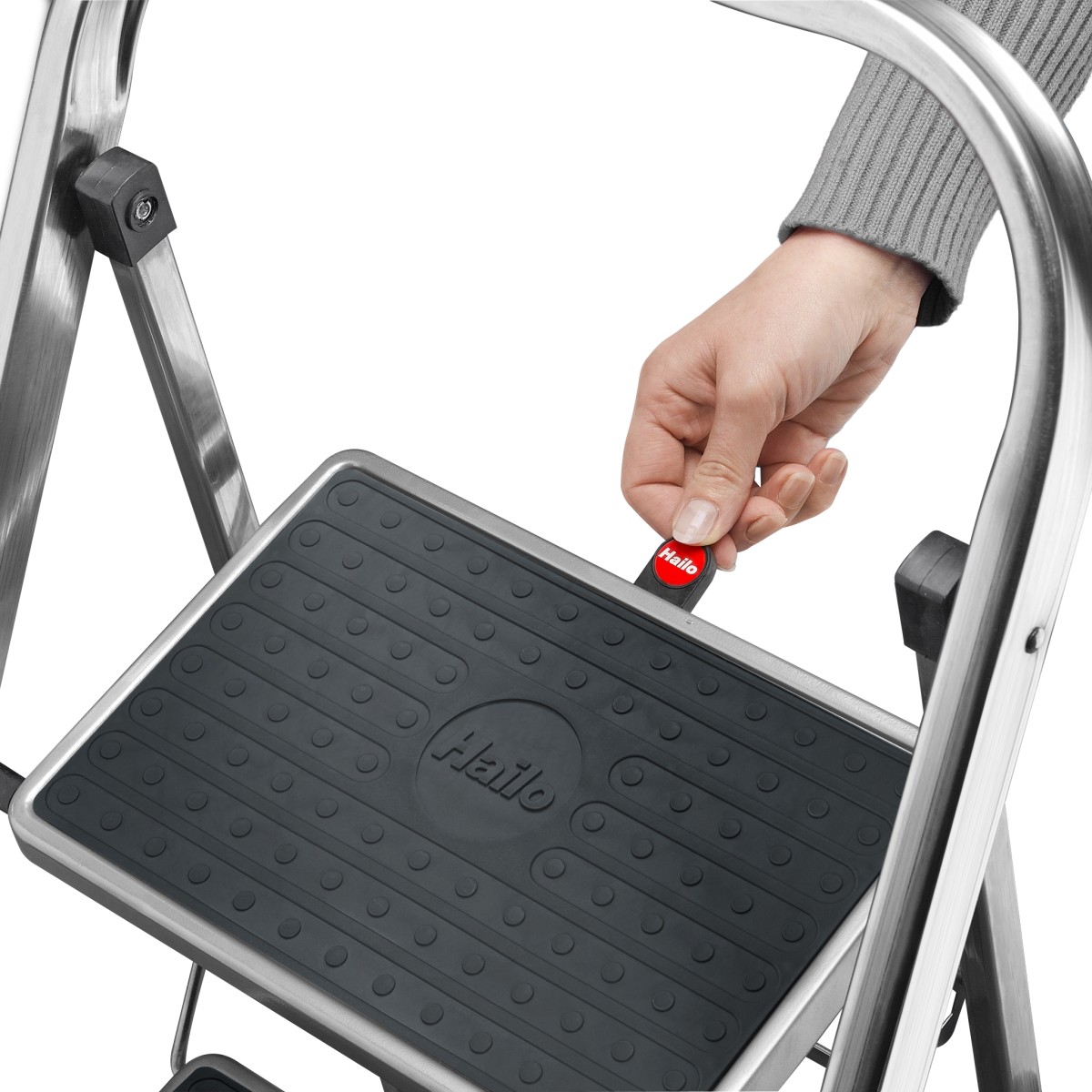 Hailo 2A-Ware K60 3 stufig StandardLine Klapptritt Aluminium, leichte & flache Trittleiter Produktabbildung 4
