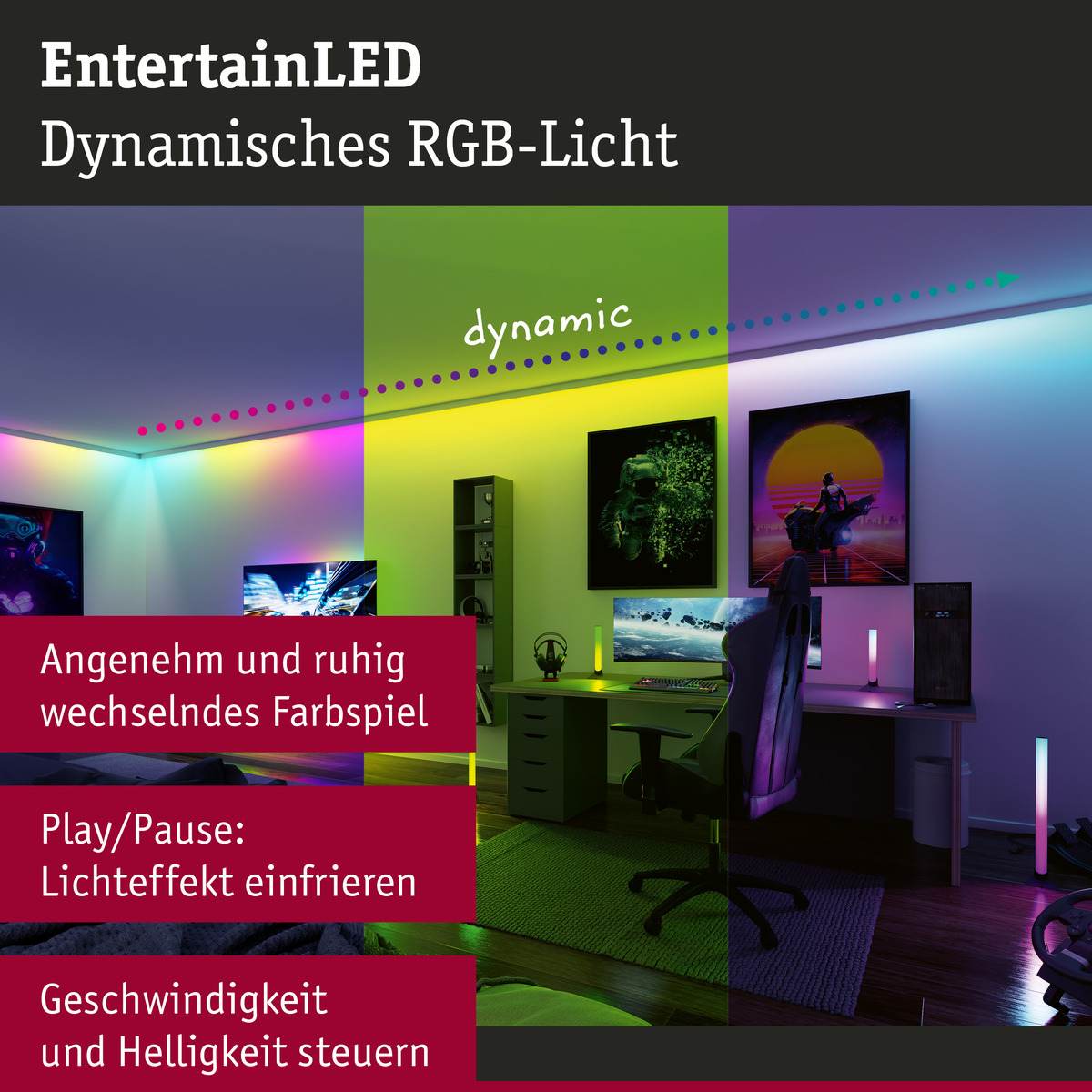 Paulmann EntertainLED LED Stripe Dynamic Rainbow RGB, Komplettset, 1,5 - 5 m, kürzbar, Gaming Light Produktabbildung 3
