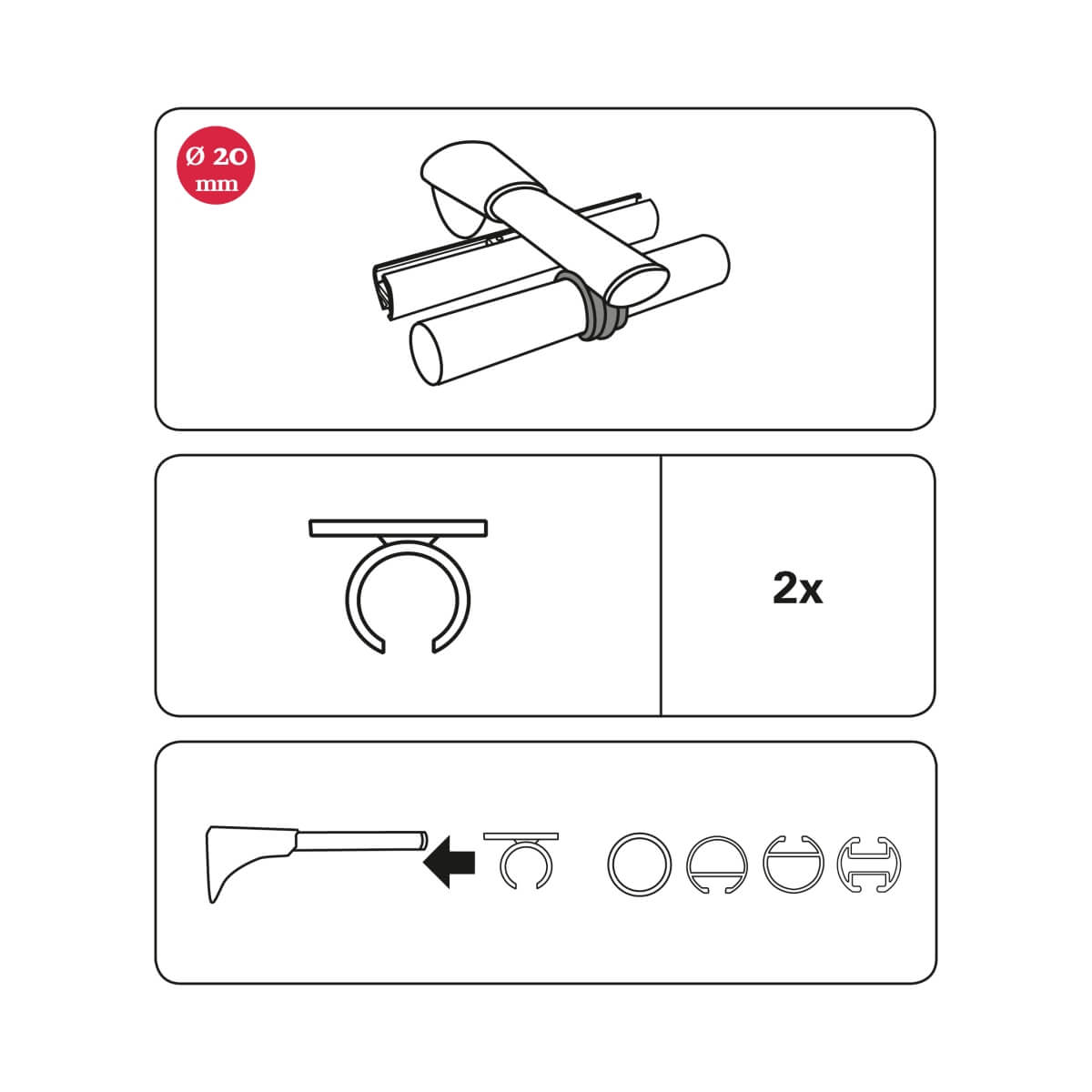 Gardinia Chicago Ring-Adapter für Universal Wandträger für Gardinenstange Ø20mm, verschiedene Farben Produktabbildung 2
