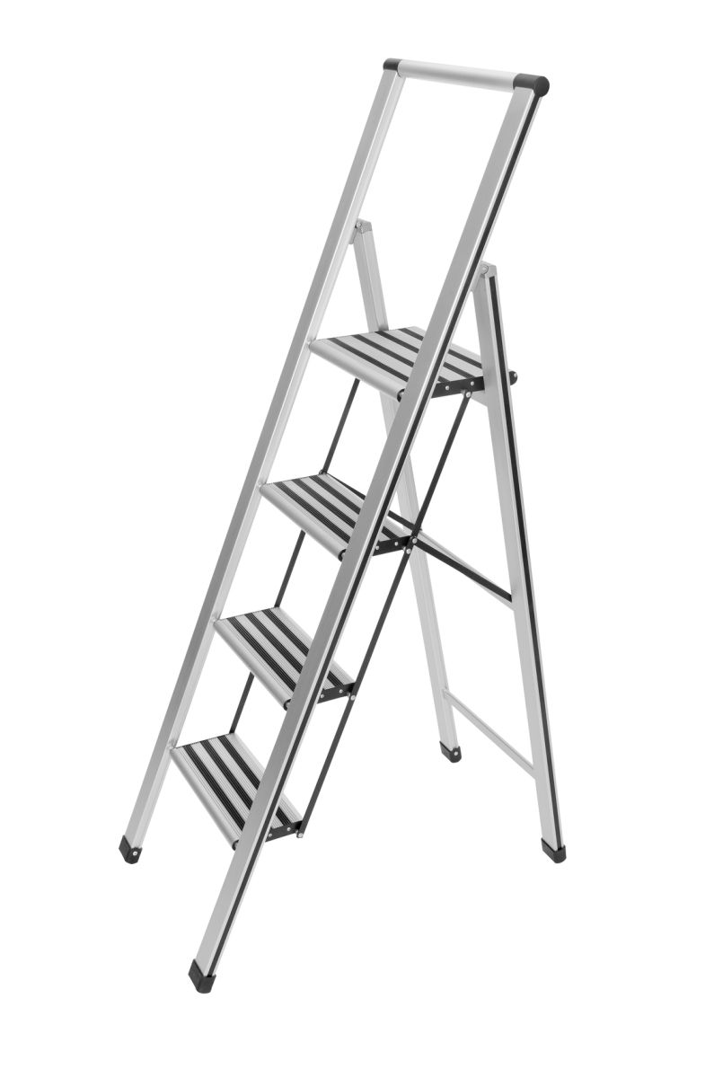 WENKO Alu-Design Klapptrittleiter 4-stufig, rutschfeste Haushaltsleiter, Sicherheitsleiter, Farbwahl Produktabbildung