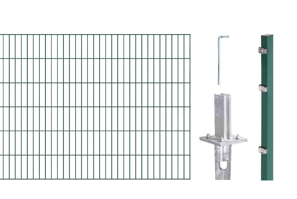 Alberts Komplettset Doppelstabmattenzaun Grün mit Bodenhülse, 2m Matten, Höhe 80-140 cm Länge 4-30 m Produktabbildung 2