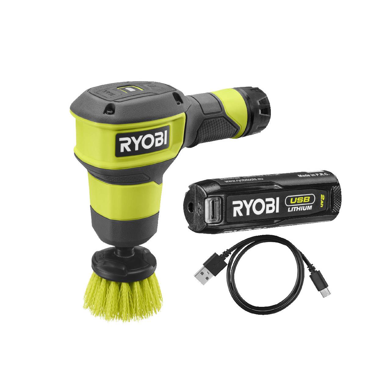 Ryobi Akku-Reinigungsbürste-Mini 4 V, Handbürste inkl 1x2,0 Ah Akku & USB-C Ladekabel, RSCR4-120G Produktabbildung