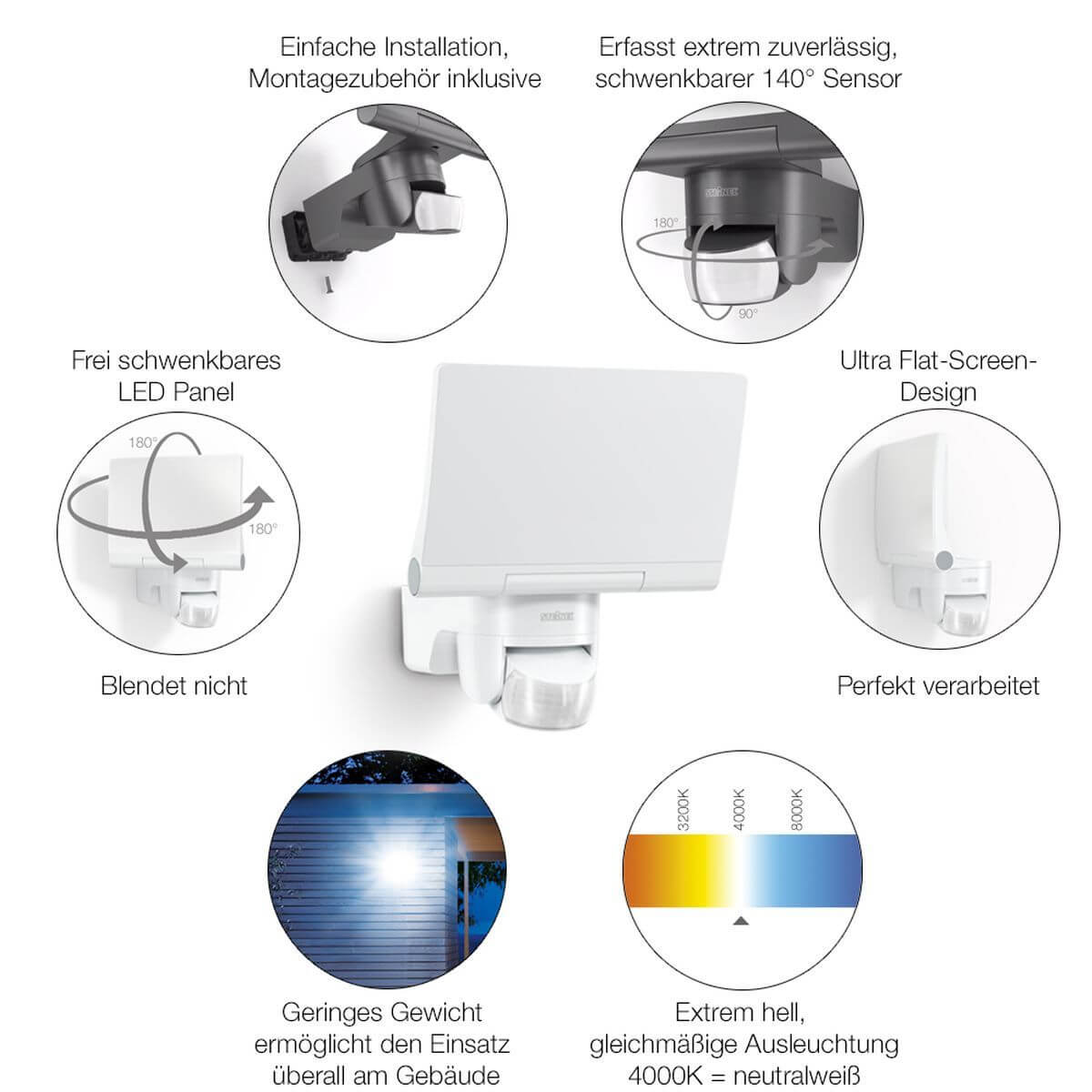 Steinel LED Strahler XLED HOME 2 S, 13,7 W, 1550 lm, 180° Bewegungsmelder, 10m Reichweite, Weiß Produktabbildung 14