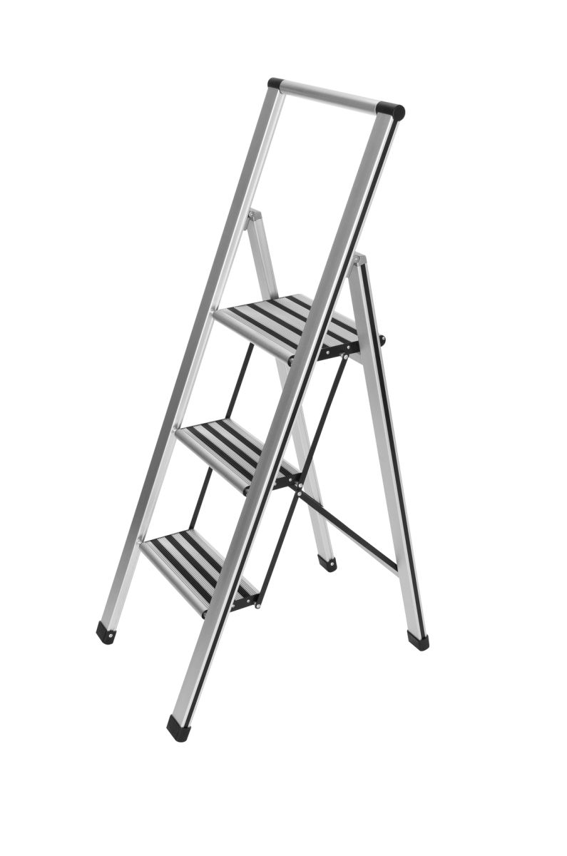 WENKO Alu-Design Klapptrittleiter 3-stufig, rutschfeste Haushaltsleiter, Sicherheitsleiter, Farbwahl Produktabbildung 1