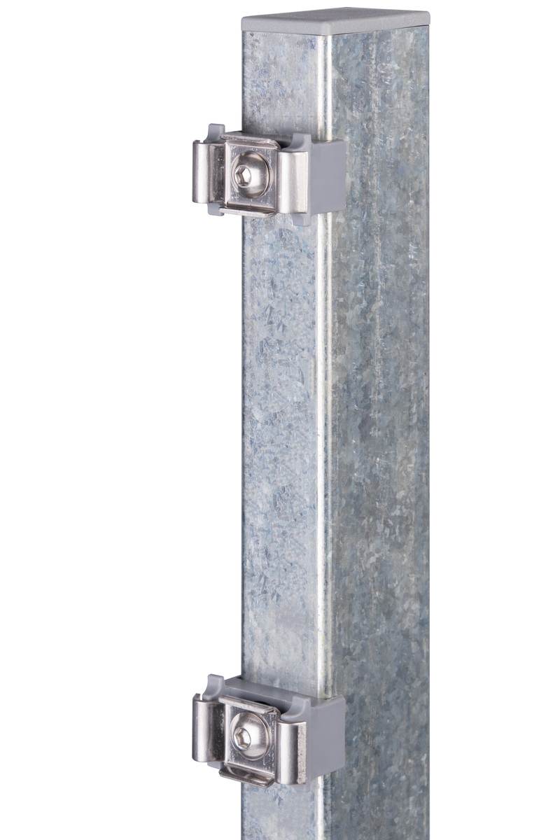Alberts Zaunpfosten mit Klemmlasche, Bohrabstand 40 cm, 140 cm, Doppelstabmattenzaun, Feuerverzinkt Produktabbildung 2