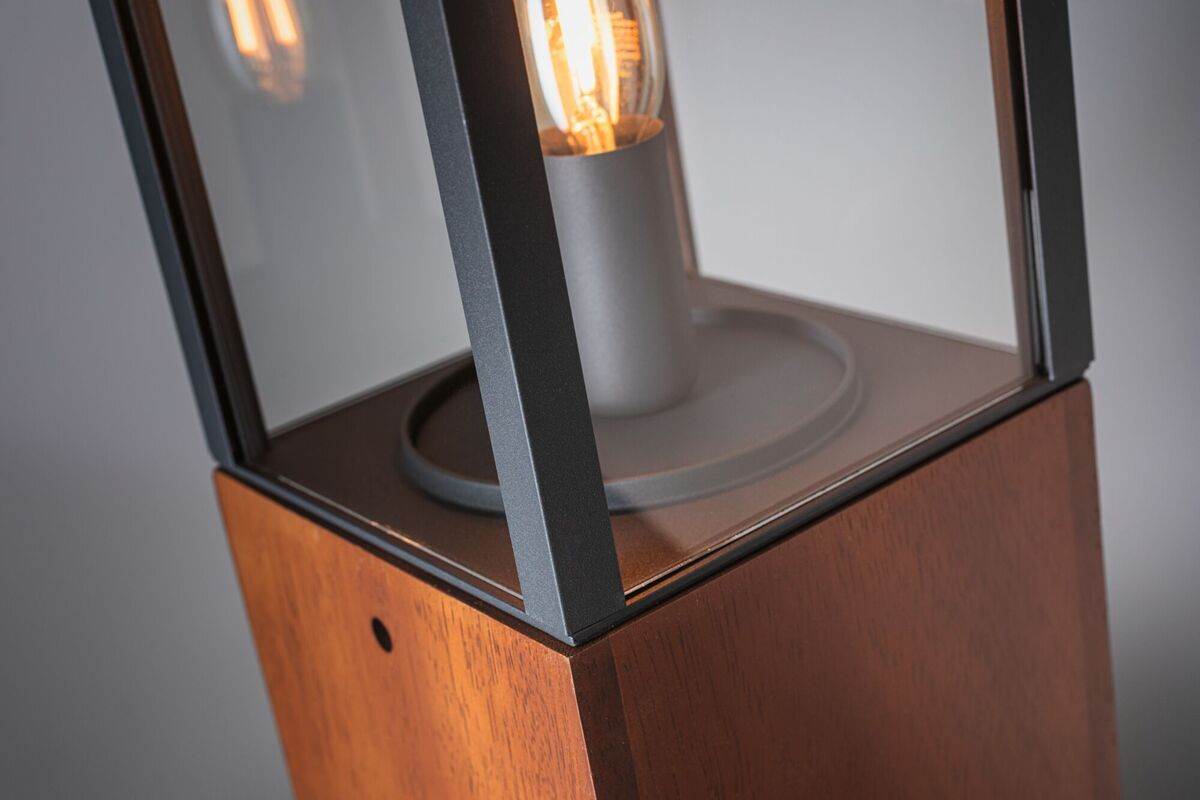 Paulmann Plug & Shine Basisset Pollerleuchte Venea, 40 cm, 24 V, IP44, Holz, Schwarz, 1900 K Gold Produktabbildung 4