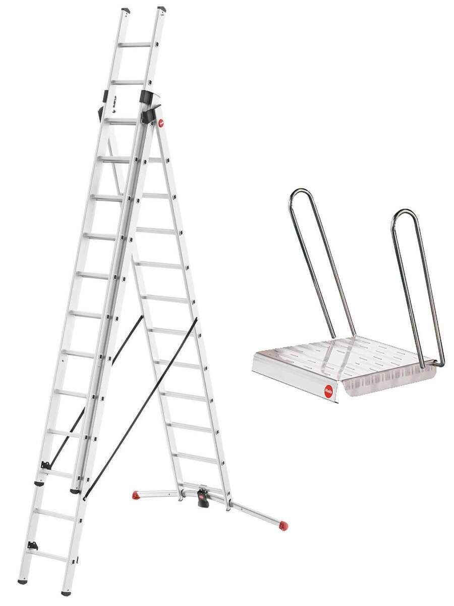 Hailo 2A-Ware ProfiLOT Aluminium-Teleskopleiter, gratis Einhängetritt, Kombi-Leiter 3 x 12 Sprossen Produktabbildung 10