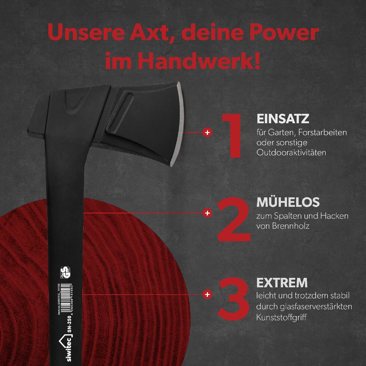 siwitec Nylonaxt SN-45, 450 Gramm Kopfgewicht inkl. Schnittschutz Produktabbildung 3