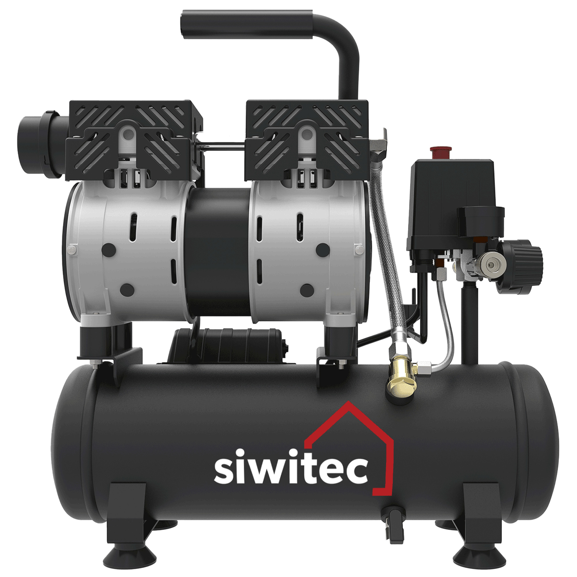 siwitec B-Ware Kompressor 8 bar 6l Druckluftkompressor 550W Flüsterkompressor Ölfrei effizient Produktabbildung