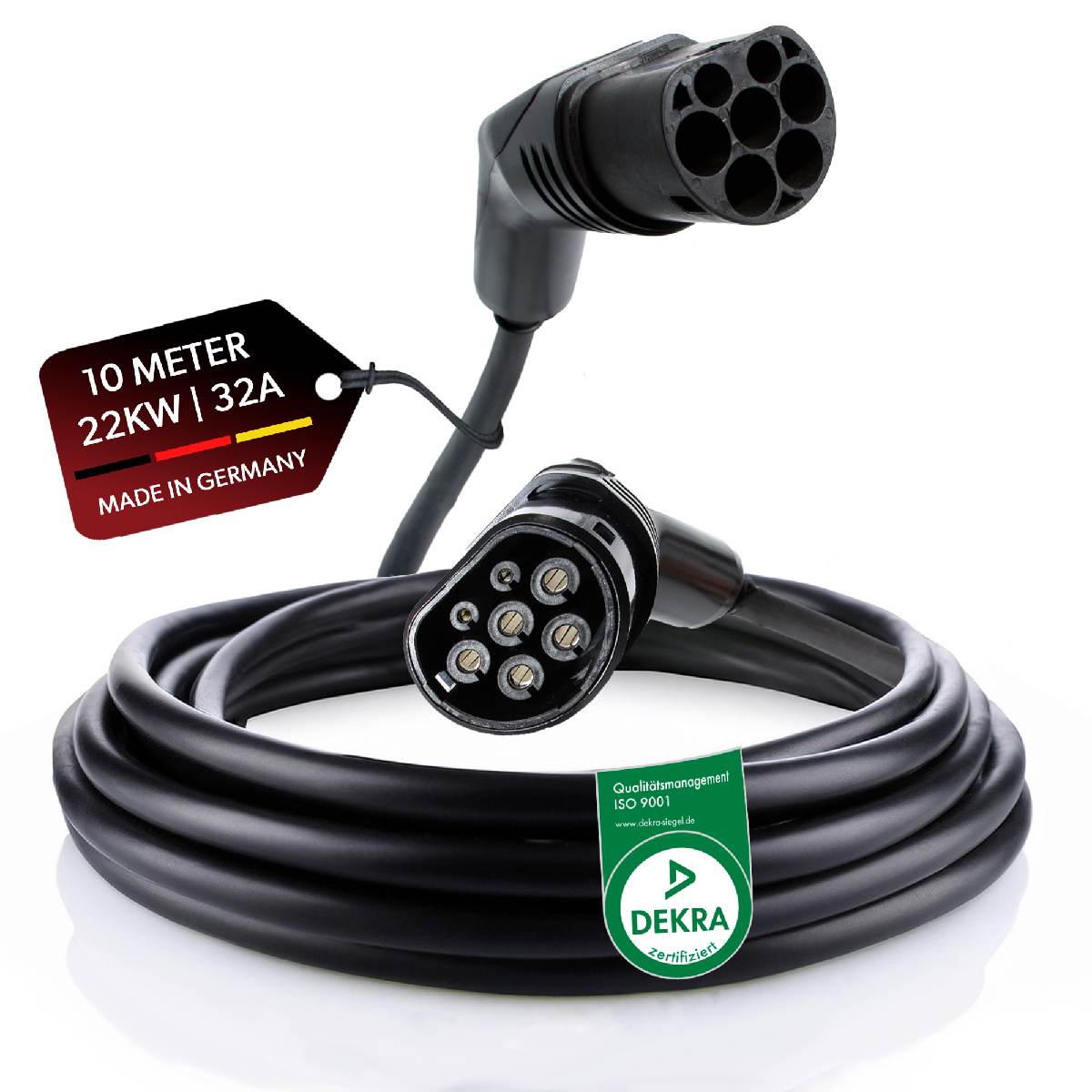 siwitec E-Mobility Ladekabel 3-Phasig 32A - 22KW - Typ 2 Stecker - schwarz, 10 m Produktabbildung 1