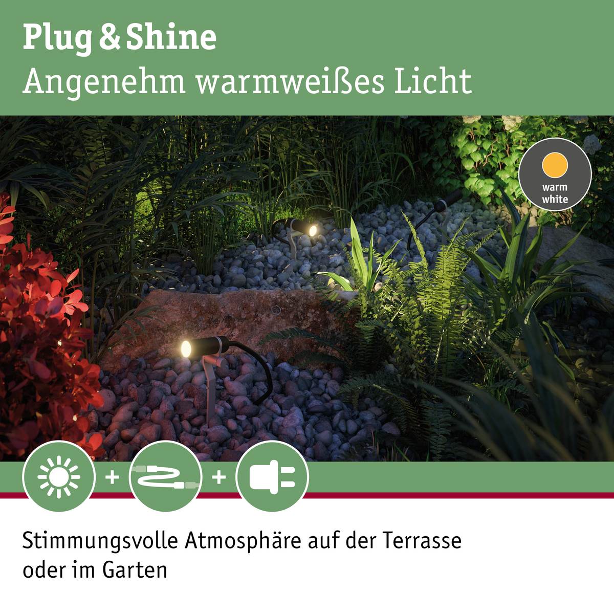 Paulmann Plug & Shine Basisset Erdspieß Plantini, IP65, 3x2,5W, 24V, Anthrazit, Warmweiß (3000 K) Produktabbildung 3