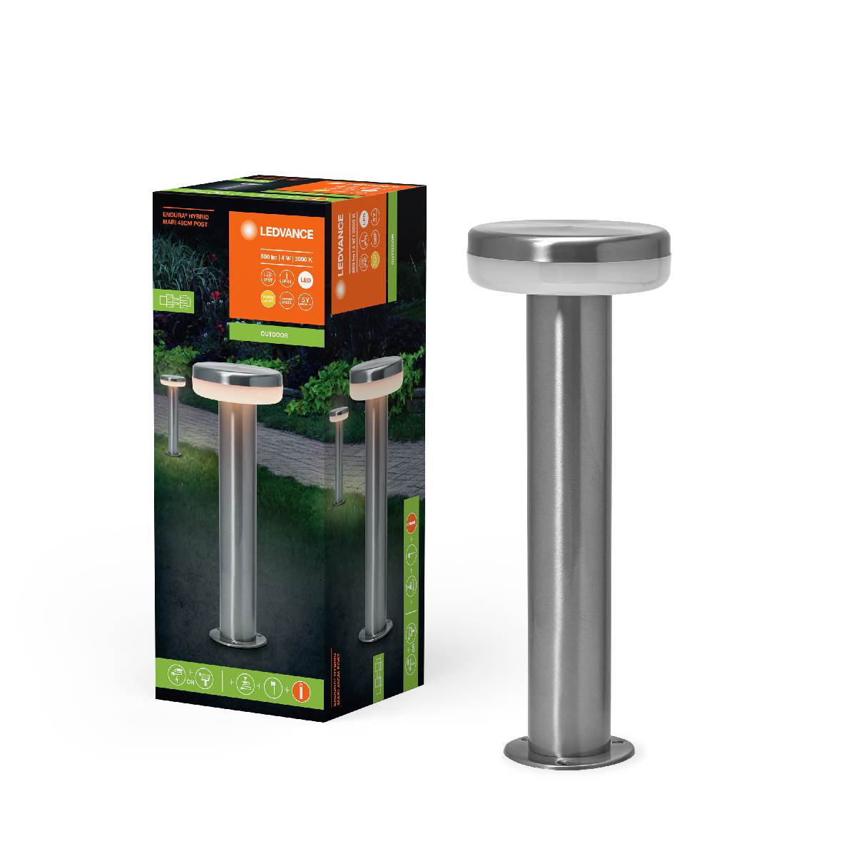 LEDVANCE LED Pollerleuchte Endura Hybrid Mari, wetterfeste 12 V Wegleuchte aus Stahl, grau Produktabbildung