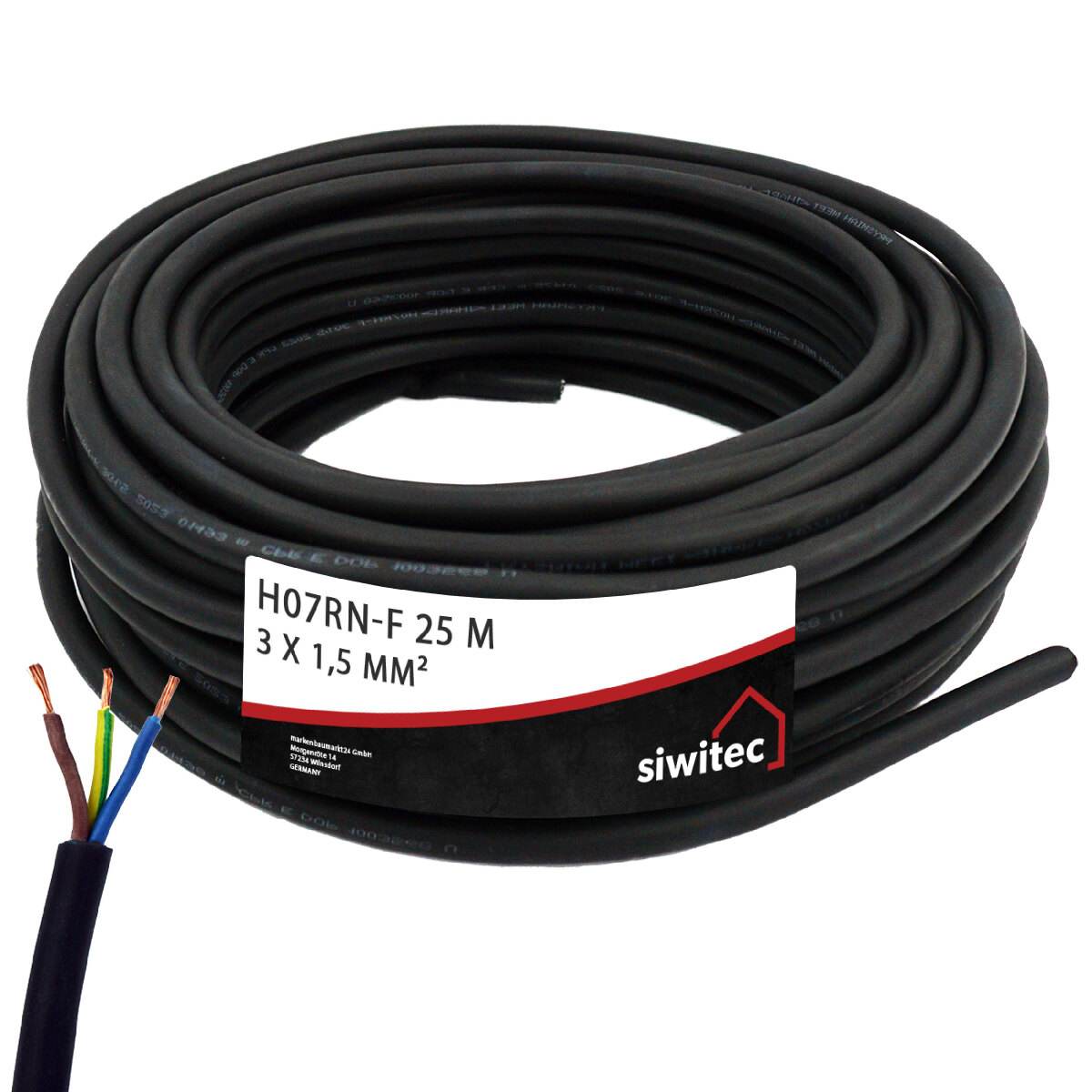 siwitec H07RN-F Gummischlauchleitung, 3 x 1,5 mm², Kabellänge 25 m, 450 - 750V, Stromkabel, Robust Produktabbildung 4