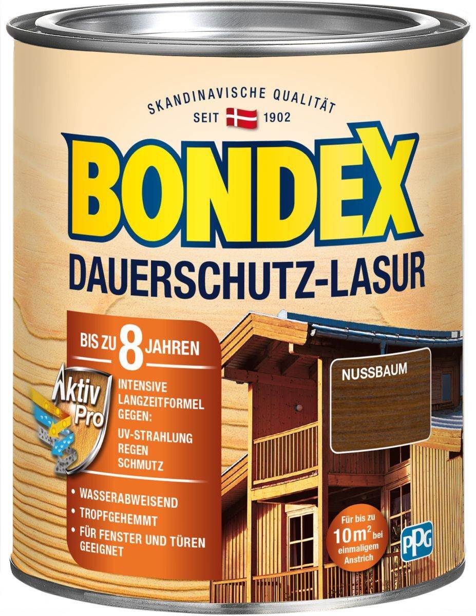 BONDEX Dauerschutz-Lasur Außen, Holzfarbe, wetterschutz, 0,75 l, Nussbaum Produktabbildung