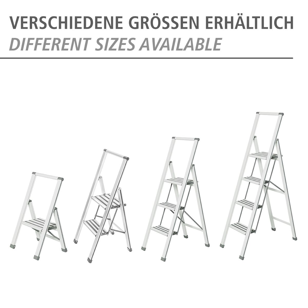 WENKO Alu-Design Klapptrittleiter 4-stufig, rutschfeste Haushaltsleiter, Sicherheitsleiter, Farbwahl Produktabbildung 6