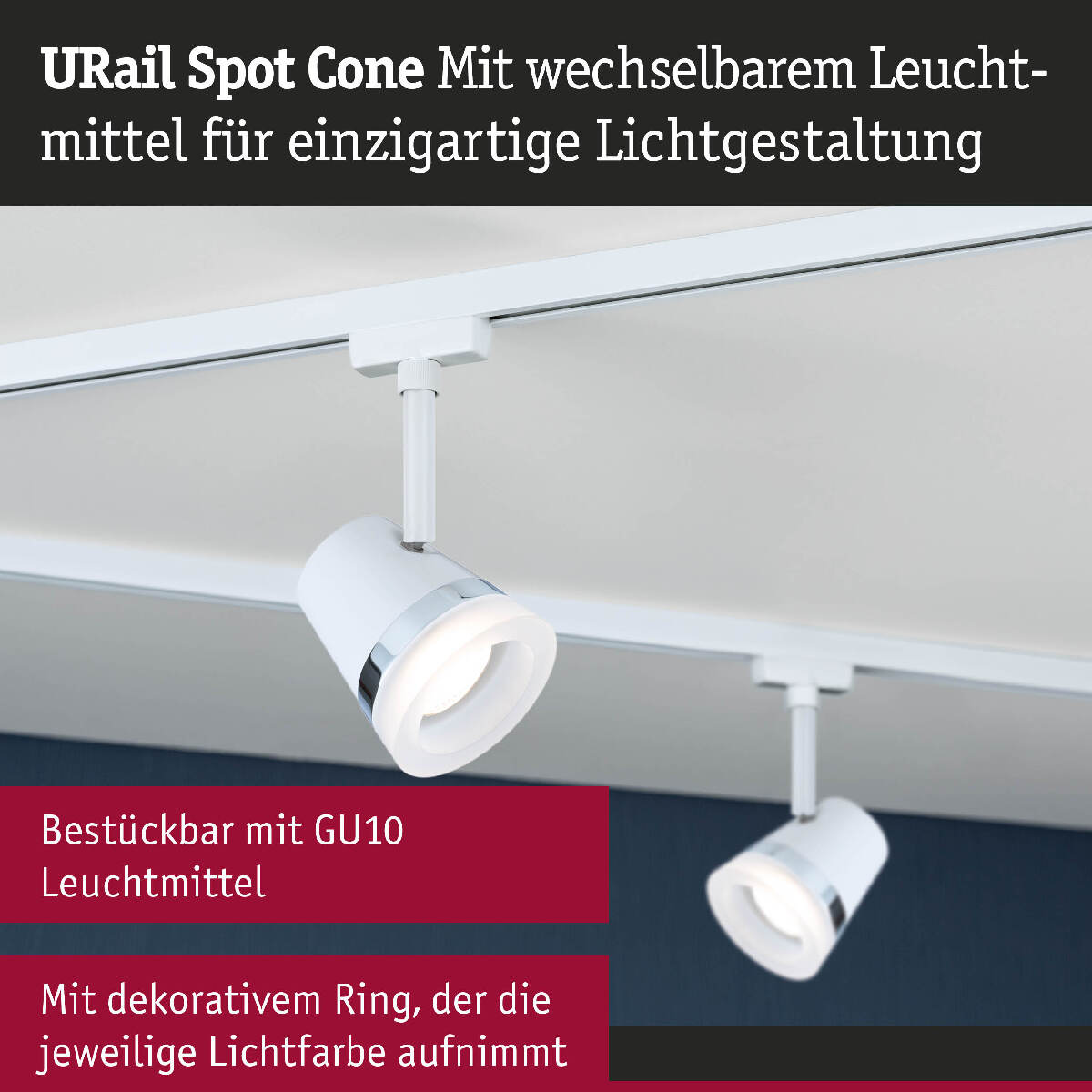 Paulmann URail Spot Cone, max 10W, GU10, ohne Leuchtmittel, 230V LED Schienensystem, Signalweiß Produktabbildung 7