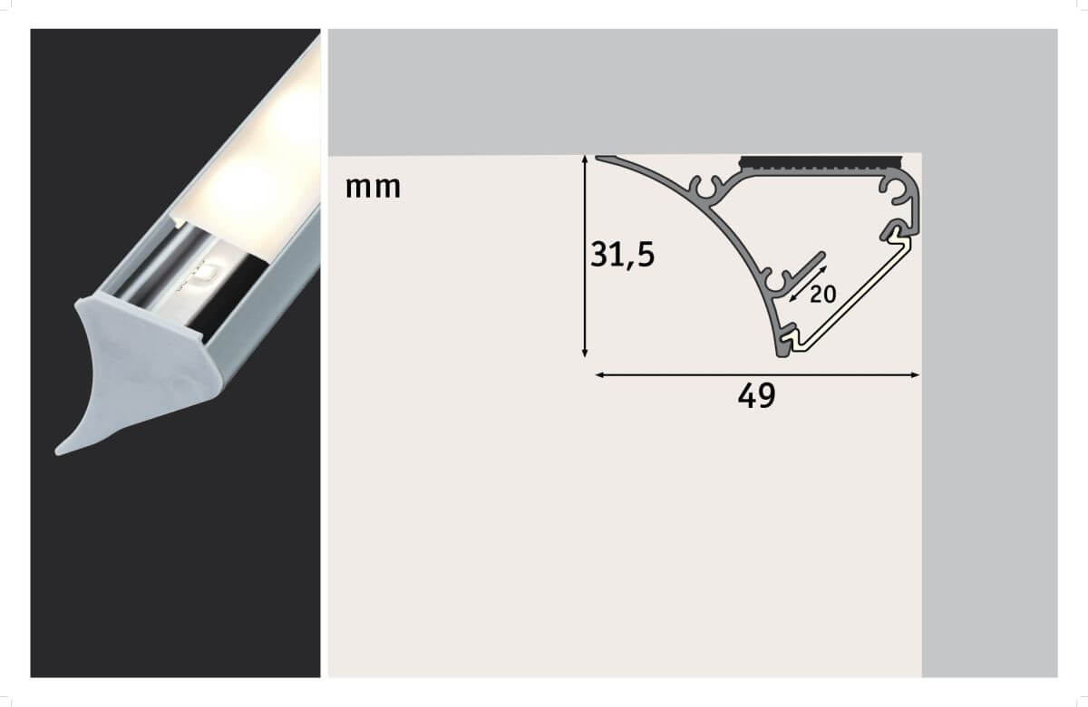 Paulmann Corner Profil Grau, Kunststoff, für LED Stripes in 100cm oder 200cm Produktabbildung 6