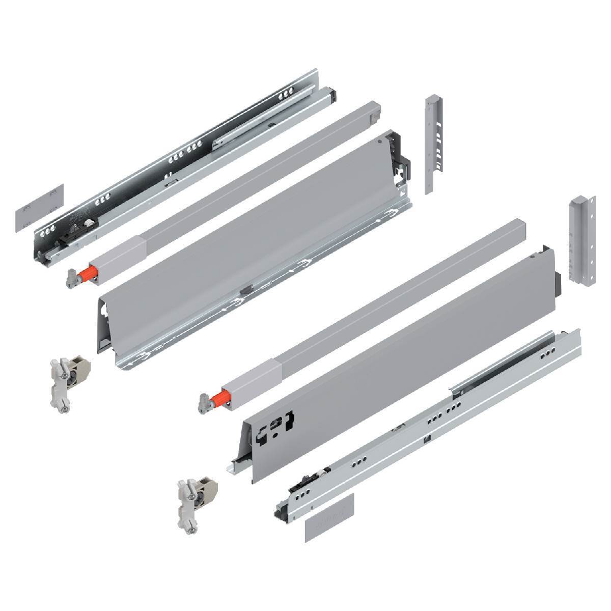 Blum TANDEMBOX Frontauszug Reling D Vollauszug BLUMOTION Soft-Close, INSERTA, Grau, 30kg, 60cm Produktabbildung 1