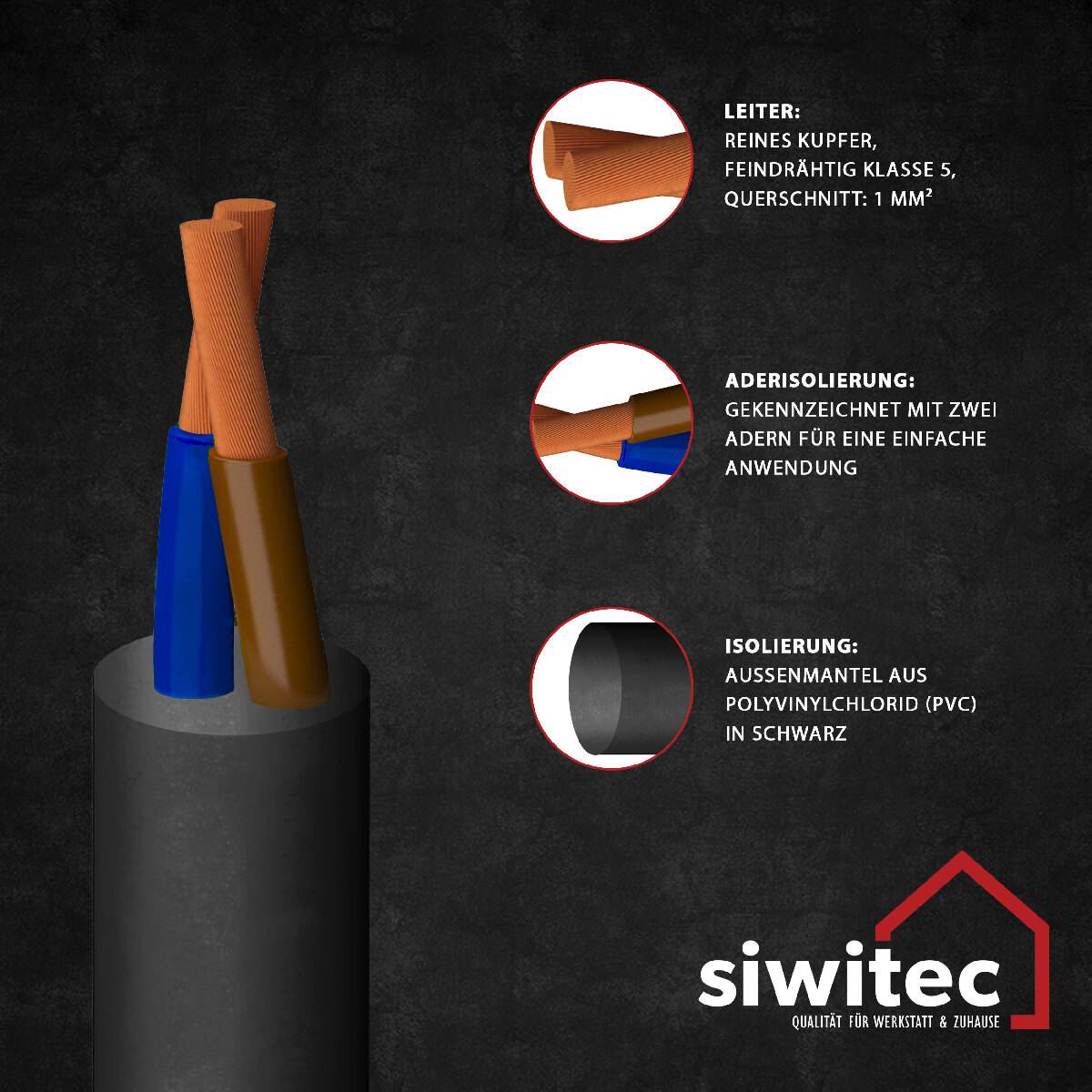 siwitec H05VV-F Kabel,  2 x 1 mm², 300/500 V,  99 m, flexible Schlauchleitung, PVC Mantelleitung, Gerätekabel Produktabbildung 3