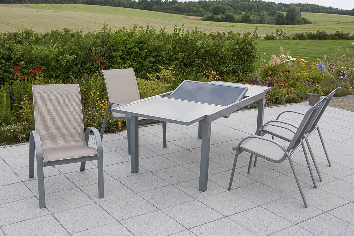 YOURSOL by Merxx Gartenmöbel Set Amalfi für 4 Personen mit Ausziehtisch, Aluminium Stapelstühle Produktabbildung 2
