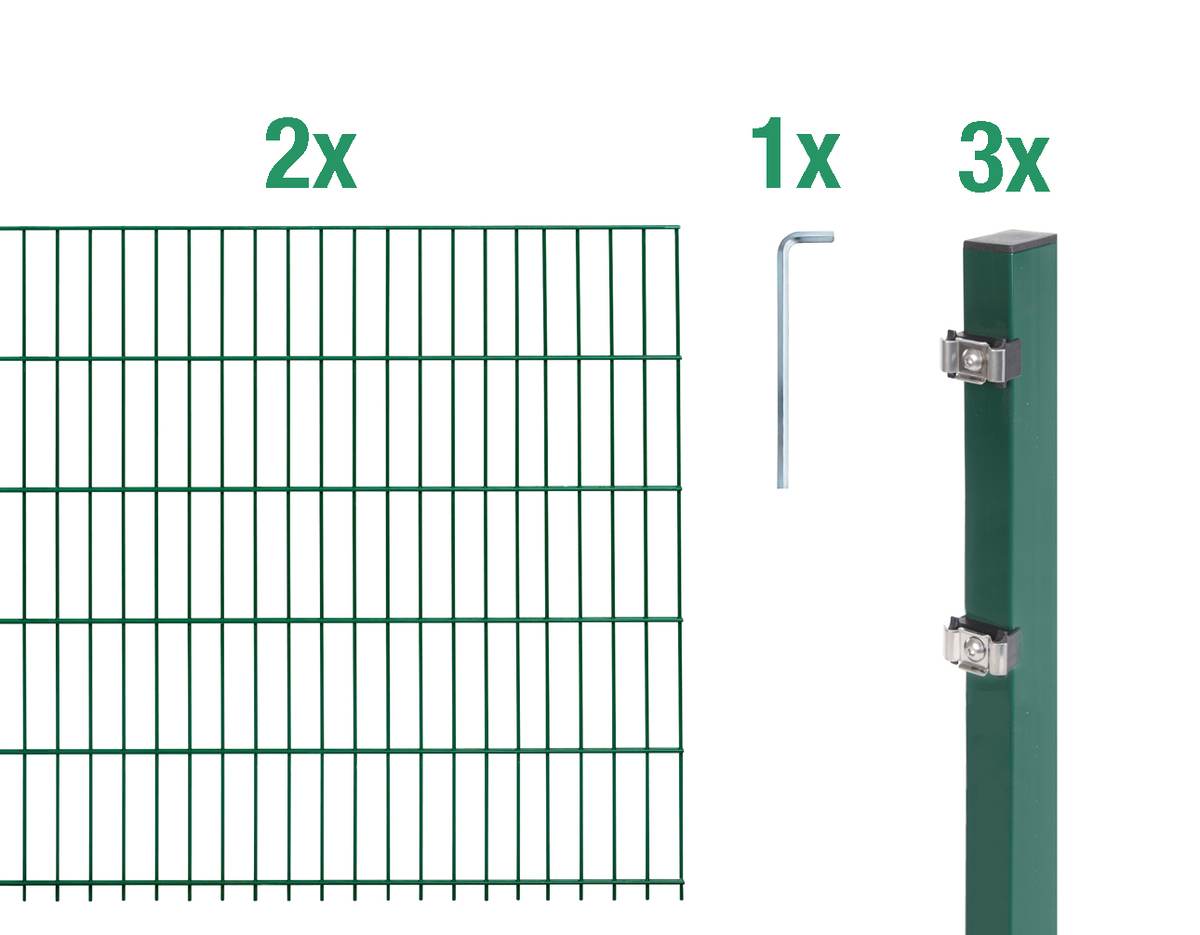 Alberts Komplettset Doppelstabmattenzaun, Grün, Mattenbreite 2 m, 80 cm hoch, 4 m lang Produktabbildung