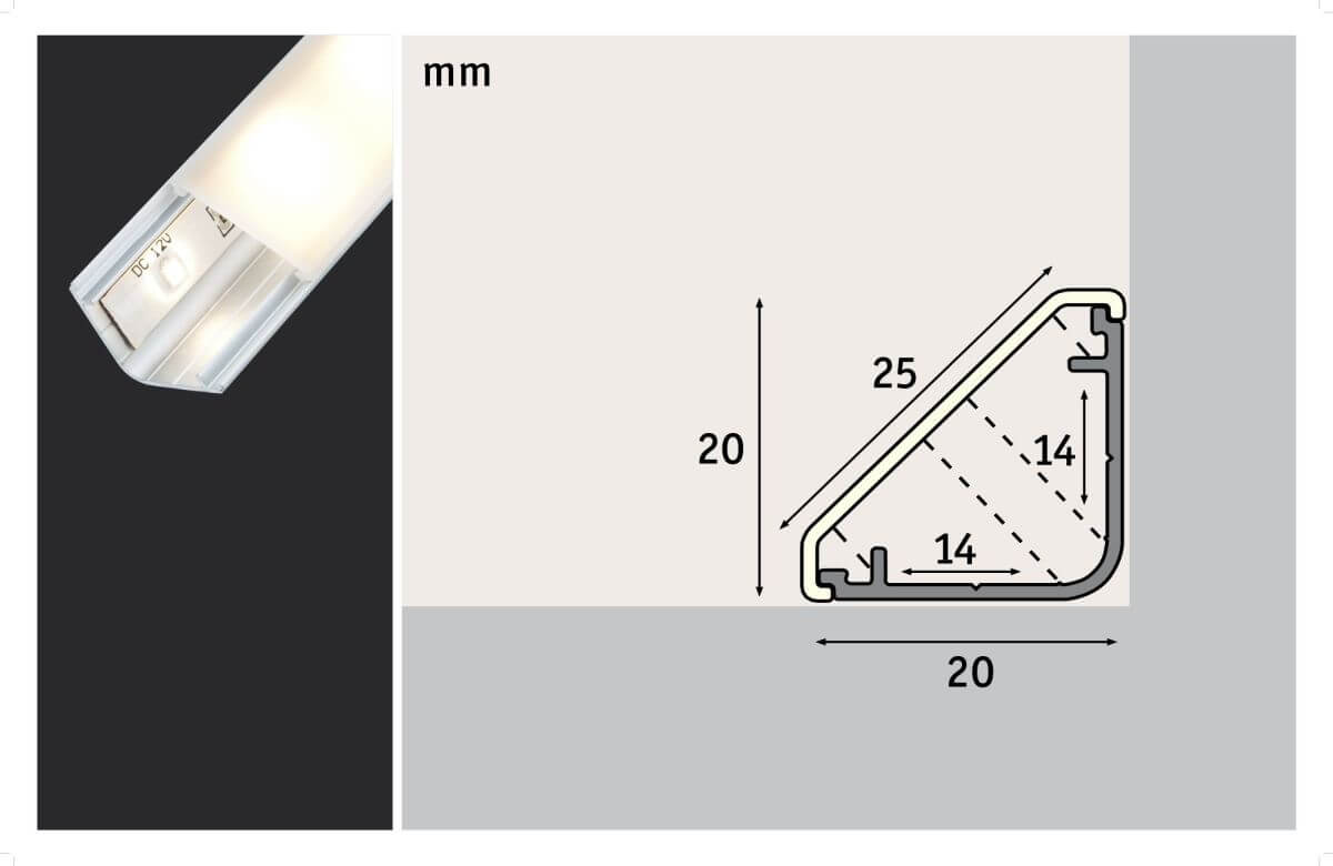 Paulmann LED-Stripe Profil Function Delta, 1, 2 m kürzbar | Endkappe Profil mit Diffusor (1m) Produktabbildung 2