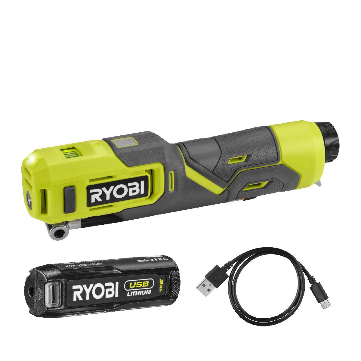 Ryobi Akku-Mini-Kompressor 4 V, Druckluftkompressor inkl 1x2,0 Ah Akku & USB-C Ladekabel, RI4-120G Produktabbildung