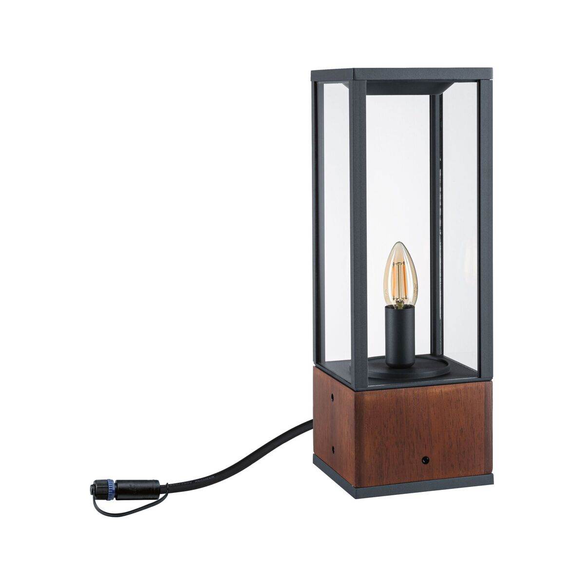 Paulmann Plug & Shine Basisset Pollerleuchte Venea, 40 cm, 24 V, IP44, Holz, Schwarz, 1900 K Gold Produktabbildung 3