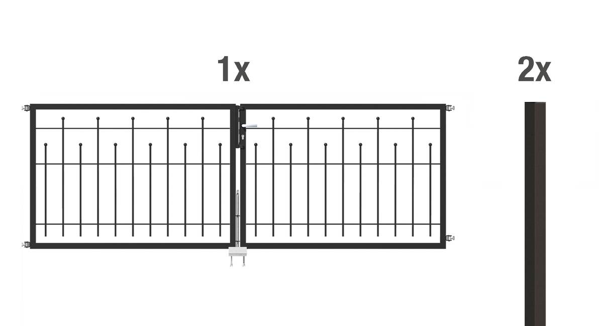 Alberts Doppeltor-Set Madrid, B: 3000 x H: 1000 mm, Anthrazit-Metallic, Gartentor-Set mit 2 Pfosten Alberts Doppeltor-Set Madrid, B: 3000 x H: 1000 mm, Anthrazit-Metallic, Gartentor-Set mit 2 Pfosten