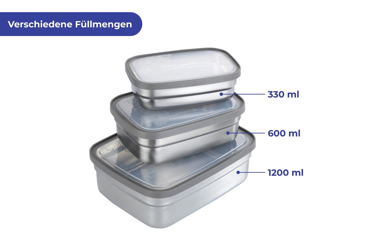 Maximex Lunchboxen Edelstahl, 6-teilig, Brotdosen, Auslaufsichere Frischhaltedosen Produktabbildung 3
