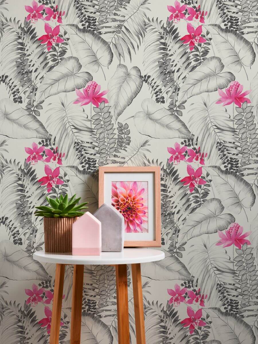 AS Creation Tapete | Blumentapete Grau Rosa Schwarz | Exotic Life